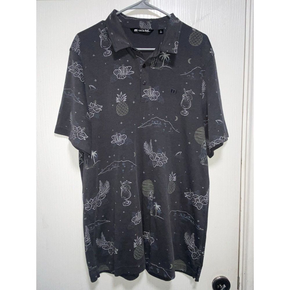 Travis Mathew Gray All Over Print Polo Shirt Size XLarge Hula Girls Hawaiian